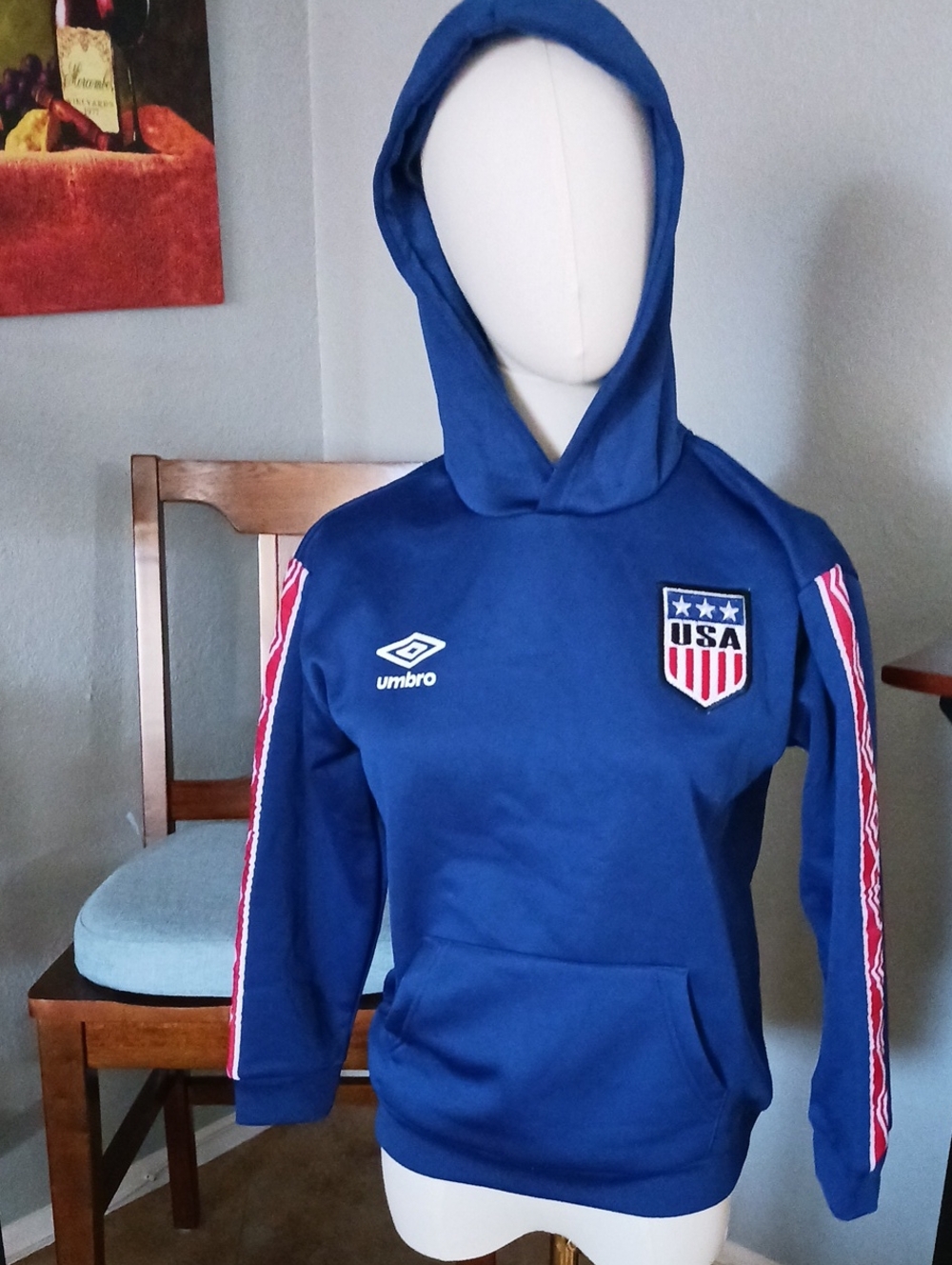 Umbro Navy Blue Kids Hooded USA Jacket with Red-White Stripe Sleeves